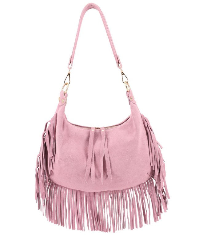 Damen Wildleder Fransentasche Boho Schultertasche Leder
