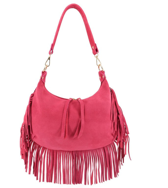 Damen Wildleder Fransentasche Boho Schultertasche Leder