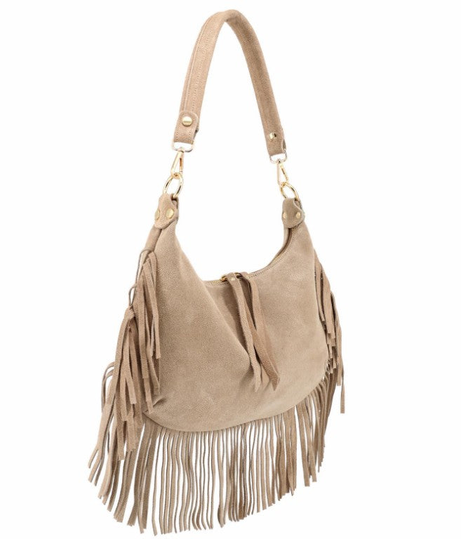Damen Wildleder Fransentasche Boho Schultertasche Leder