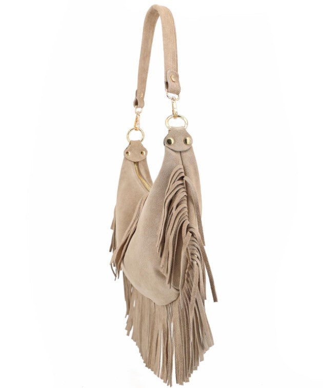 Damen Wildleder Fransentasche Boho Schultertasche Leder