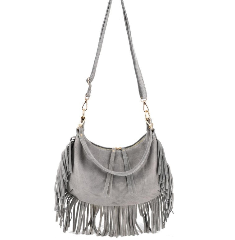 Damen Wildleder Fransentasche Boho Schultertasche Leder
