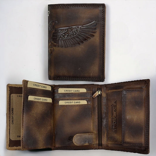 Büffelleder Geldbörse | Männer Portemonnaie | RFID-Schutz | Brieftasche | Adler | hochformat
