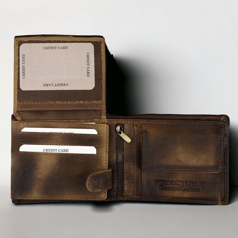 Büffel Leder Geldbörse | Portemonnaie | RFID-Schutz | Herren Brieftasche | Adler Prägung