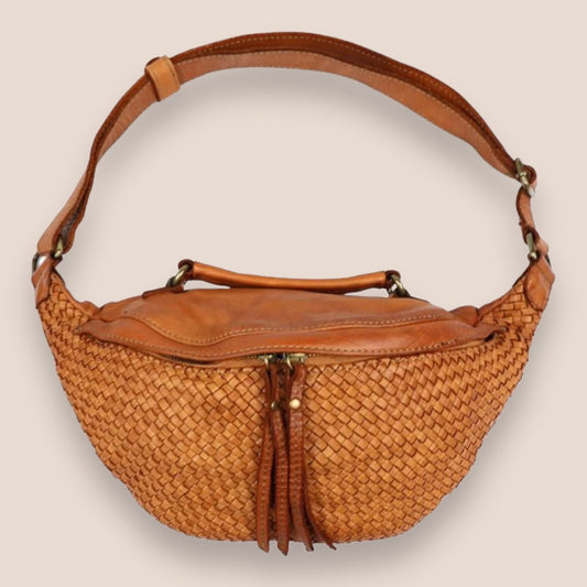 XL geflochtene Bauchtasche , Ledertasche mit Henkel, Premium Luxus Leder, Crossbody Bag, Umhängetasche Damen,Waschleder Tasche, Flechttasche