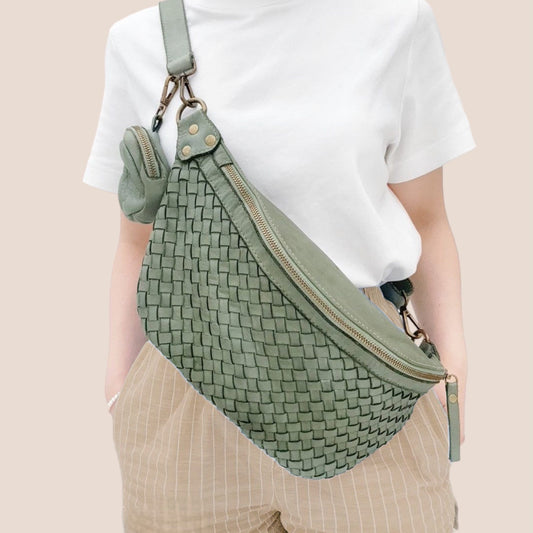 Geflochtene Ledertasche, butterweiches Luxus Leder, Crossbody Bag, Bauchtasche groß, Umhängetasche Damen, gewebte Tasche, Slingbag