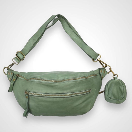 weiche Bauchtasche Leder, Premium Waschleder, Crossbody Bag, Bauchtasche, Umhängetasche mit Portemonnaie, gewaschenes Leder | Farbauswahl