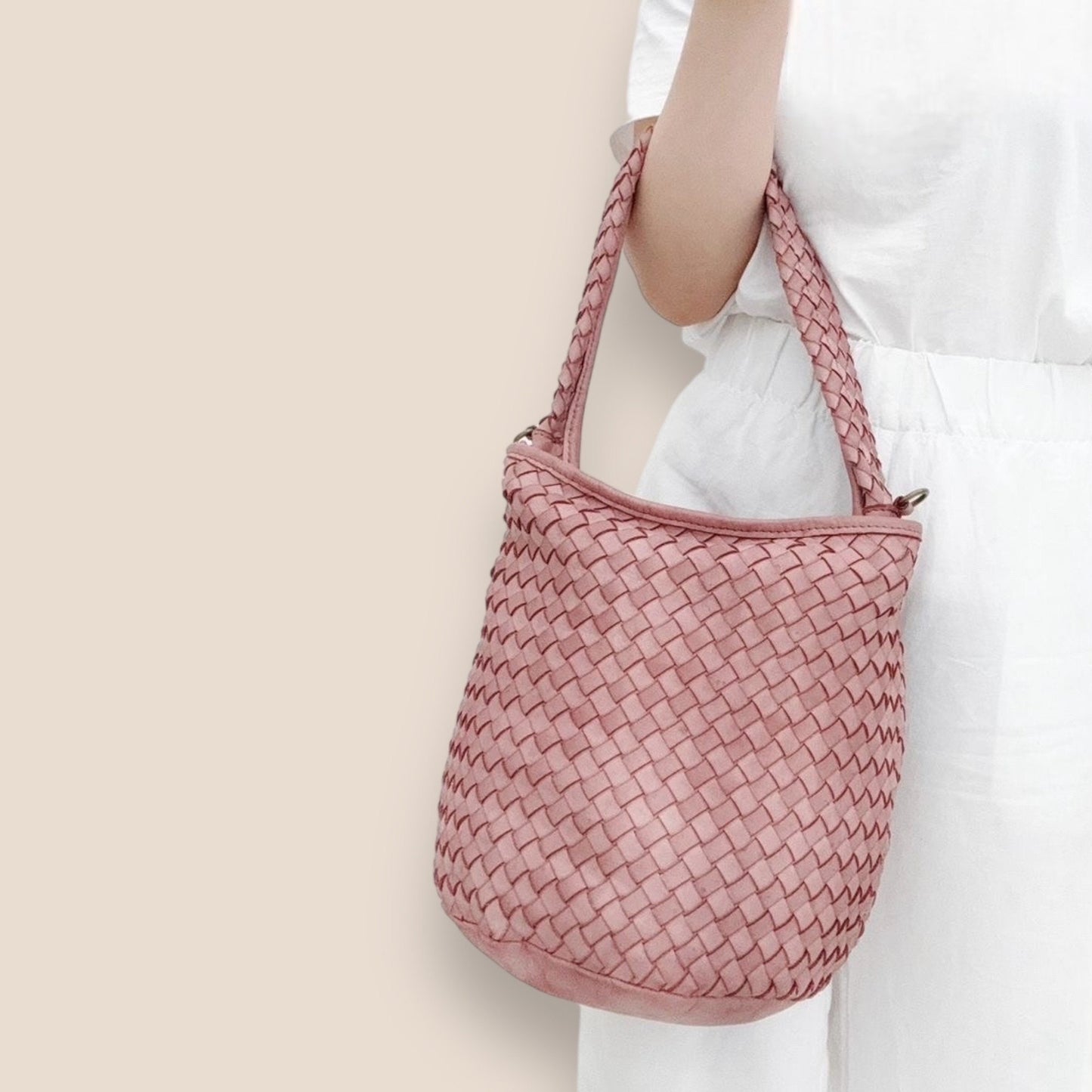 Geflochtene Ledertasche, Crossbody Bag,Handtasche Leder, Umhängetasche Damen, Bucket Bag, Eimertasche, Slouchy Bag, butterweiches Waschleder