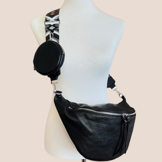 LEONA, XL Crossbody Bag, Vegan, Umhängetasche, Bauchtasche, Slingbag, Hüfttasche, Half Moon Bag, Cross Crossbody Bag, Moon bag, Geldbörse