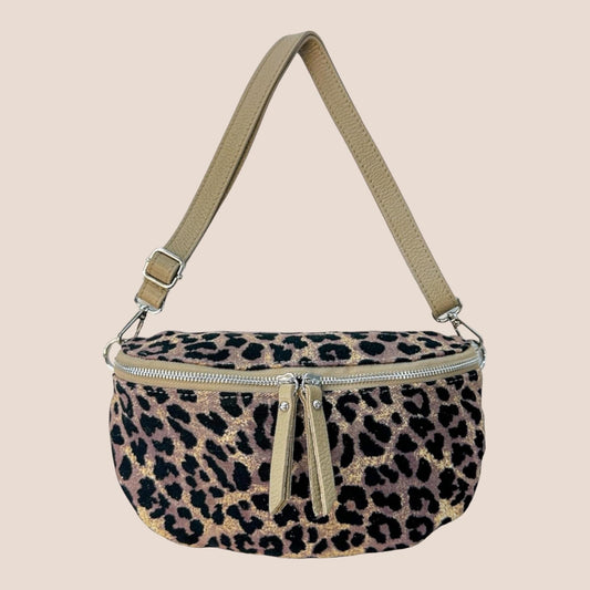 Leopard Tasche, Stofftasche Leo, Crossbody Bag Leder , Leder Umhängetasche, Crossbag Leder, Bauchtaschen, Gürteltaschen, metallic, Leoprint