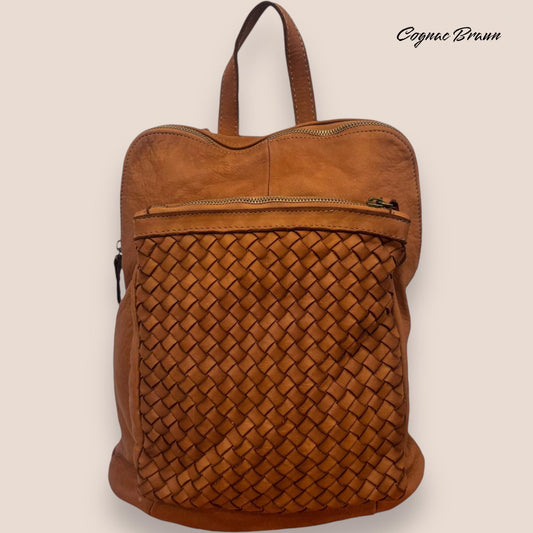 Geflochtener Leder-Rucksack | Premium Waschleder | Damen und Herren Ledertasche | Schultertasche | Umhängetasche | Rucksack Kalbsleder