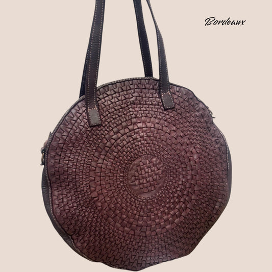 Geflochtene Ledertasche,  Damen Tasche mit Webmuster | Verstellbarer Schultergurt | ledertasche | rund |Handtasche | Schultertasche