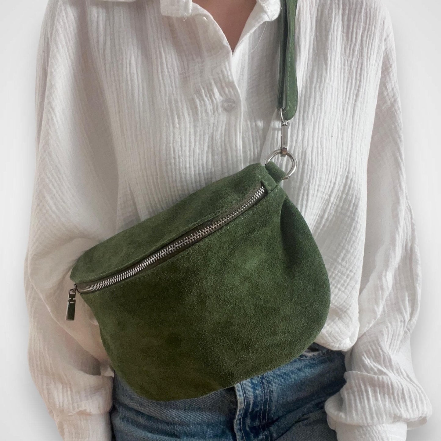 Wildleder Crossbody Bag, Umhängetasche Damen, Crossbag Veloursleder, Bauchtasche aus Wildleder,Gürteltasche, Ledertasche, Plus, Farbauswahl