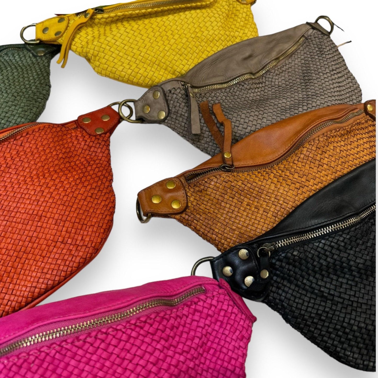Geflochtene Ledertasche, fein gewebt, butterweiches Premium Leder, Crossbody Bag, Bauchtasche Damen, Umhängetasche, Gürteltasche,Farbauswahl