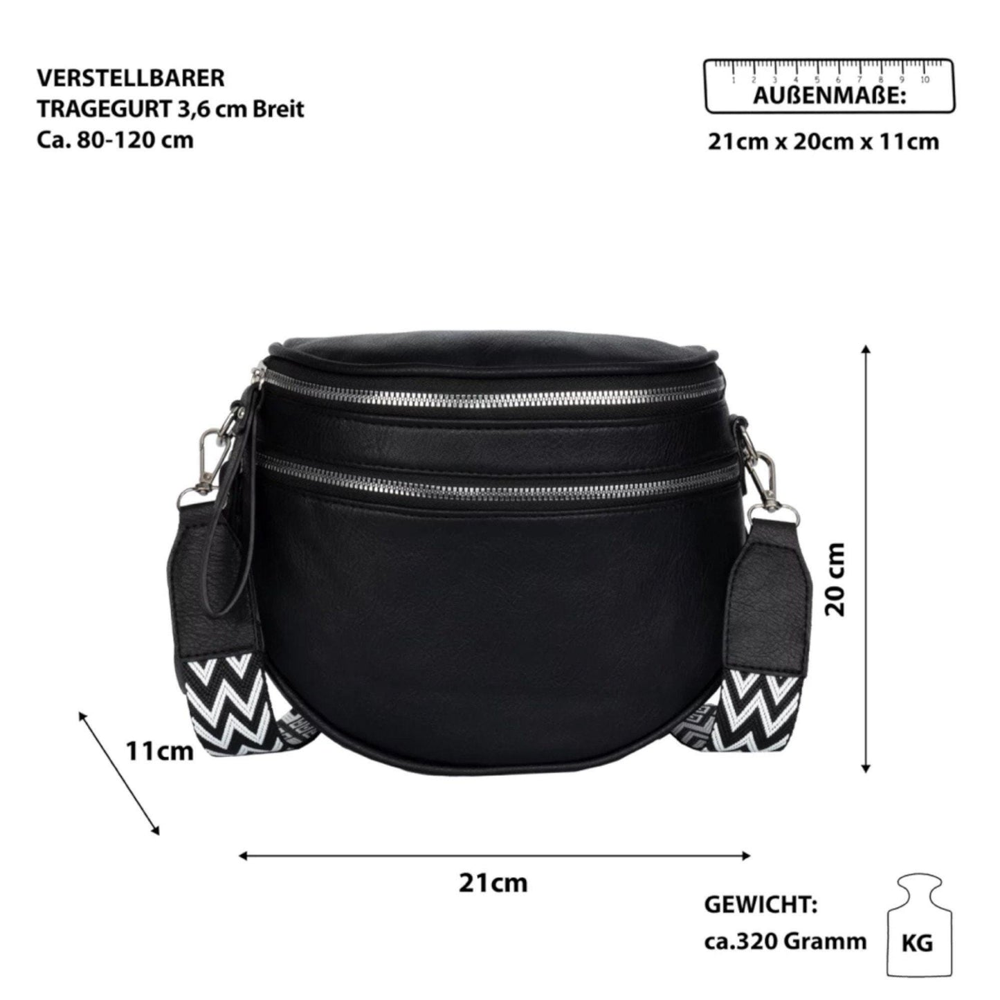 Damen Beuteltasche Leder – Crossbody Tasche mit gemustertem Gurt