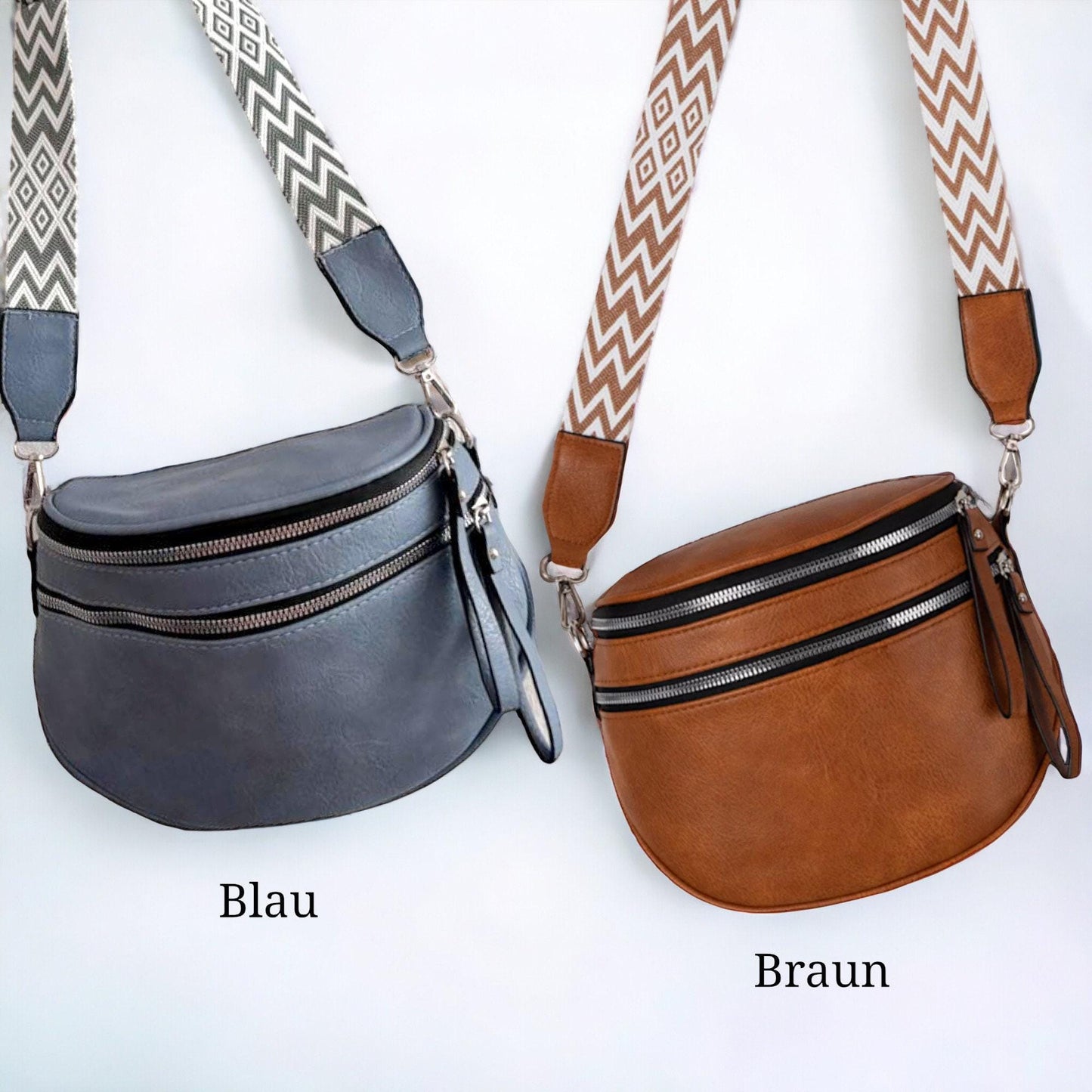 Damen Beuteltasche Leder – Crossbody Tasche mit gemustertem Gurt