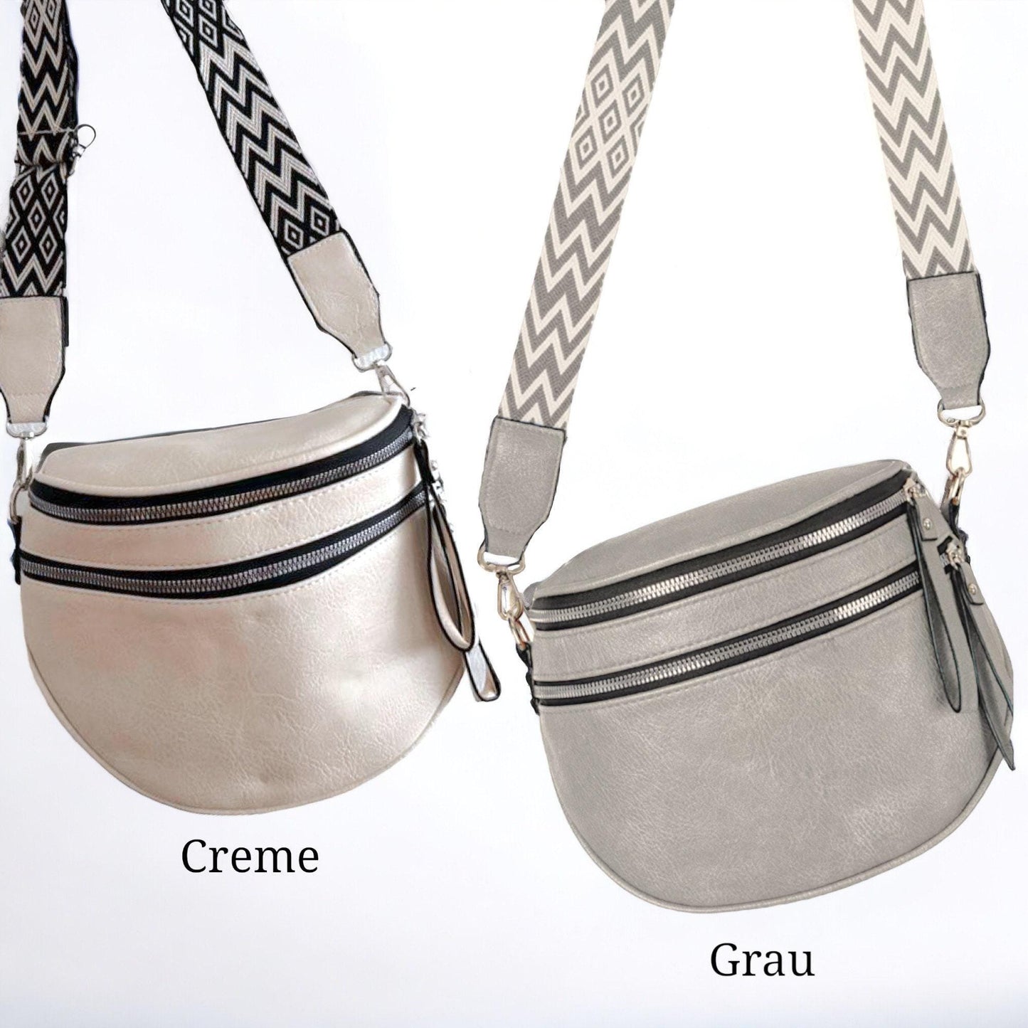 Damen Beuteltasche Leder – Crossbody Tasche mit gemustertem Gurt