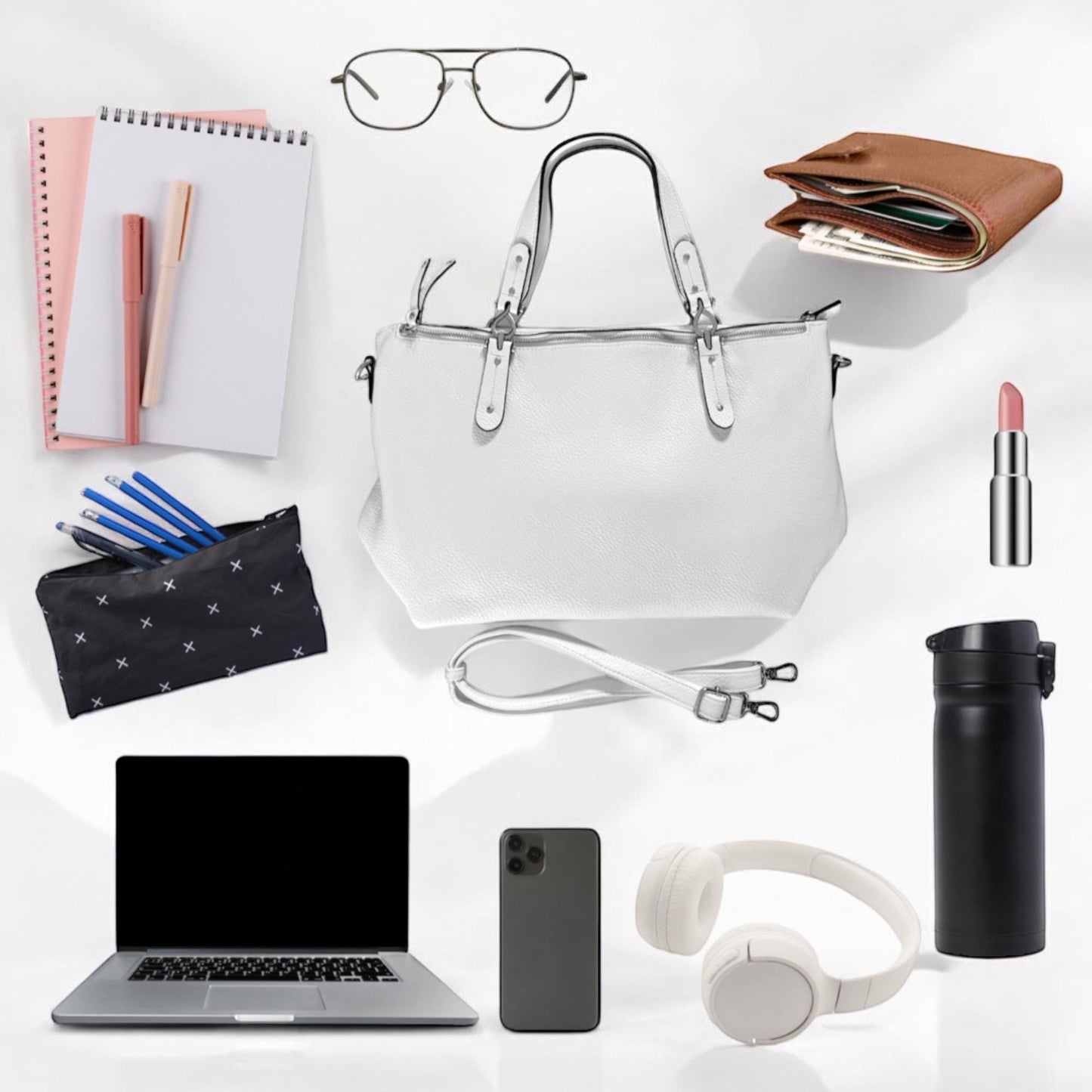 Damen Shopper Tasche XXL – Große Arbeitstasche VEGAN mit vielen Fächern