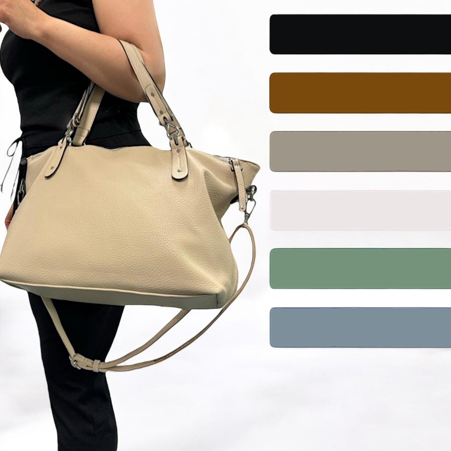Damen Shopper Tasche XXL – Große Arbeitstasche VEGAN mit vielen Fächern