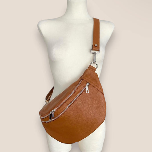 XL Leder Crossbody Bag, Umhängetasche mit Frontfach, Ledertasche, Bauchtasche Damen, Crossbag leder, Weihnachtsgeschenk, Bauchtasche groß