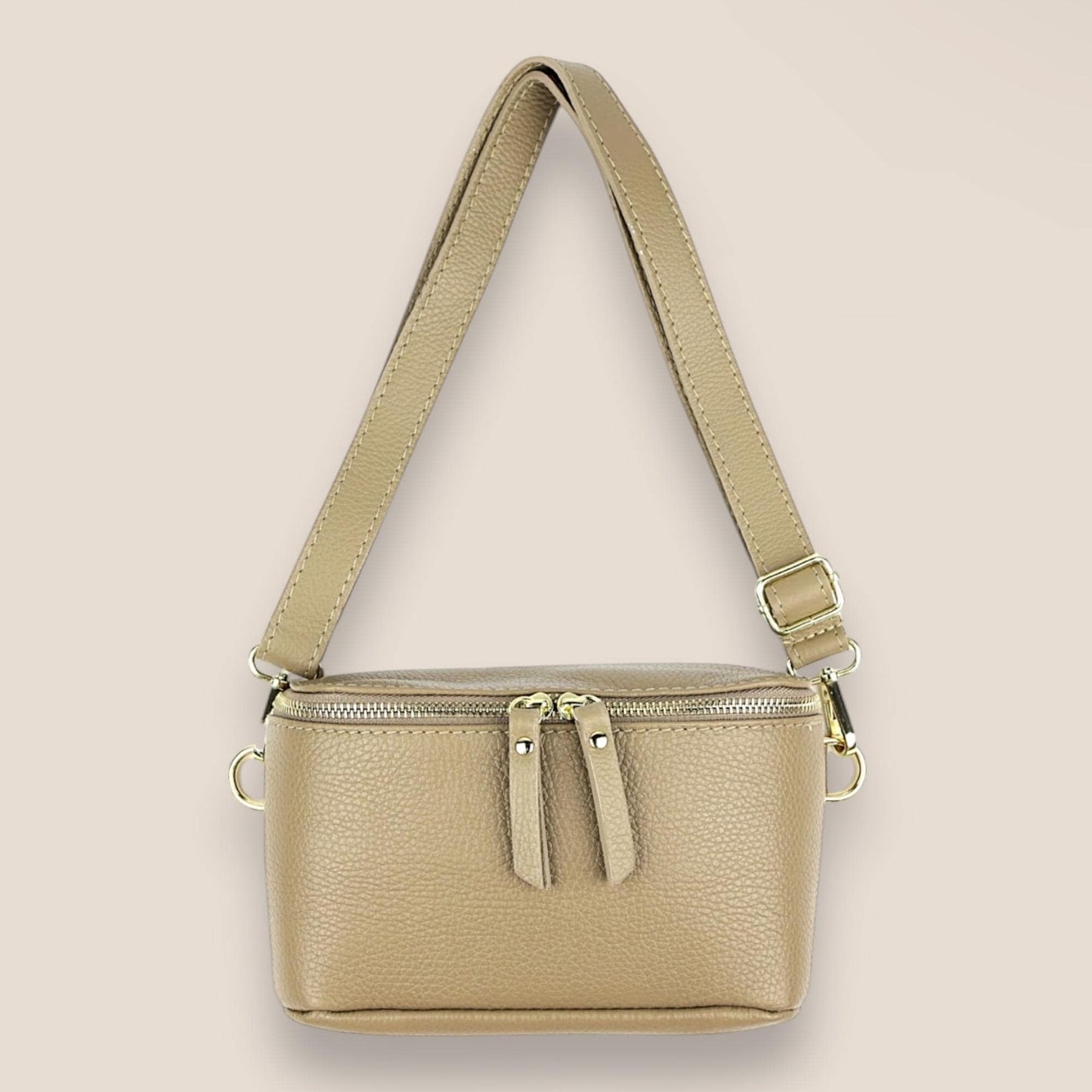 Damen Crossbody Bag, Crossbag Leder, Bauchtasche Mittel, Umhängetasche, Ledertasche, Leder Bauchtasche, Gürteltaschen, Hüfttasche, Gold Zip