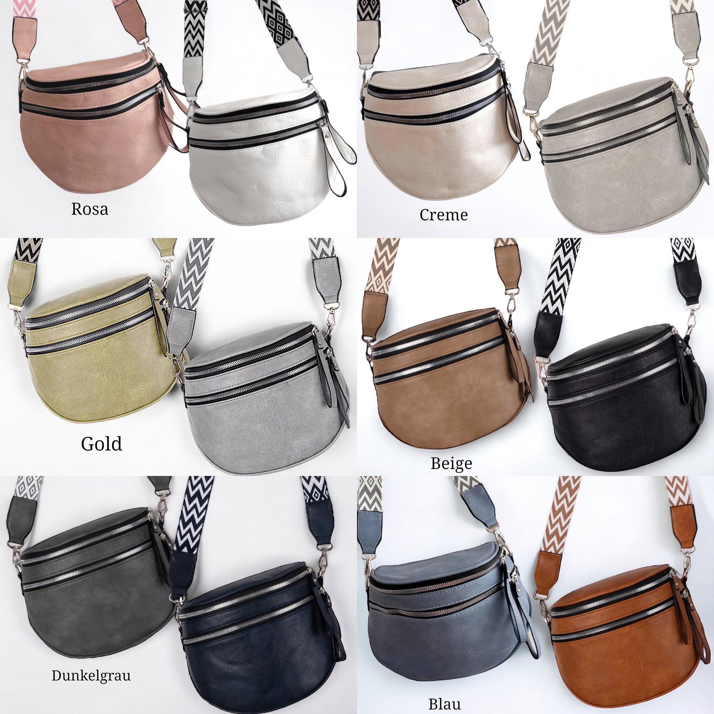 Damen Beuteltasche Leder – Crossbody Tasche mit gemustertem Gurt
