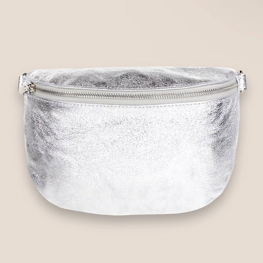 Crossbody Bag Metallic, Crossbag Leder, Bauchtasche groß, Leder Umhängetasche, Crossbody-taschen, Ledertasche metallic,  Gürteltaschen, L