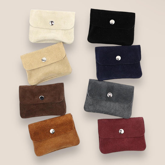 Wildleder Geldbeutel, Brieftasche, Münzbeutel, Portemonnaie mit Münzfach, Geldbörse für Frauen, handgemacht, Veloursleder, Mini Portemonnaie