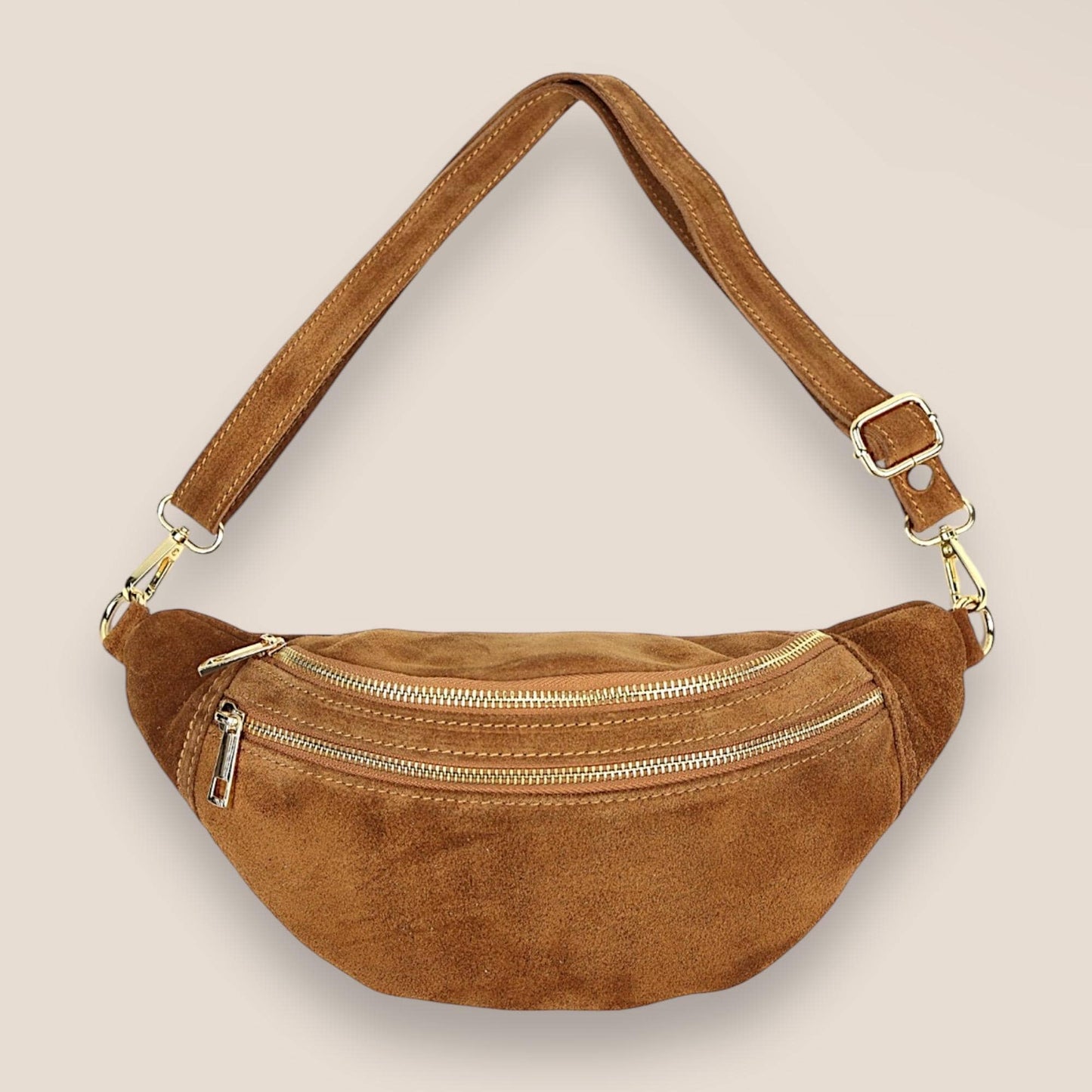 Wildleder Crossbody Bag, Veloursleder, Wildledertasche , Bauchtasche Damen, Umhängetasche Damen, Crossbody-Tasche, Crossbody bag gold, Large