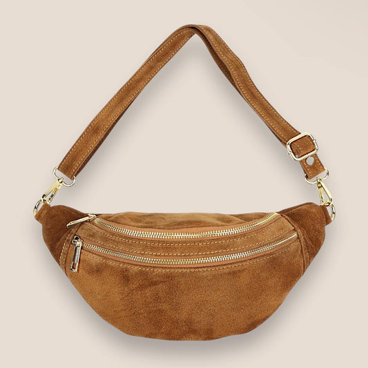 Wildleder Crossbody Bag, Veloursleder, Wildledertasche , Bauchtasche Damen, Umhängetasche Damen, Crossbody-Tasche, Crossbody bag gold, Large