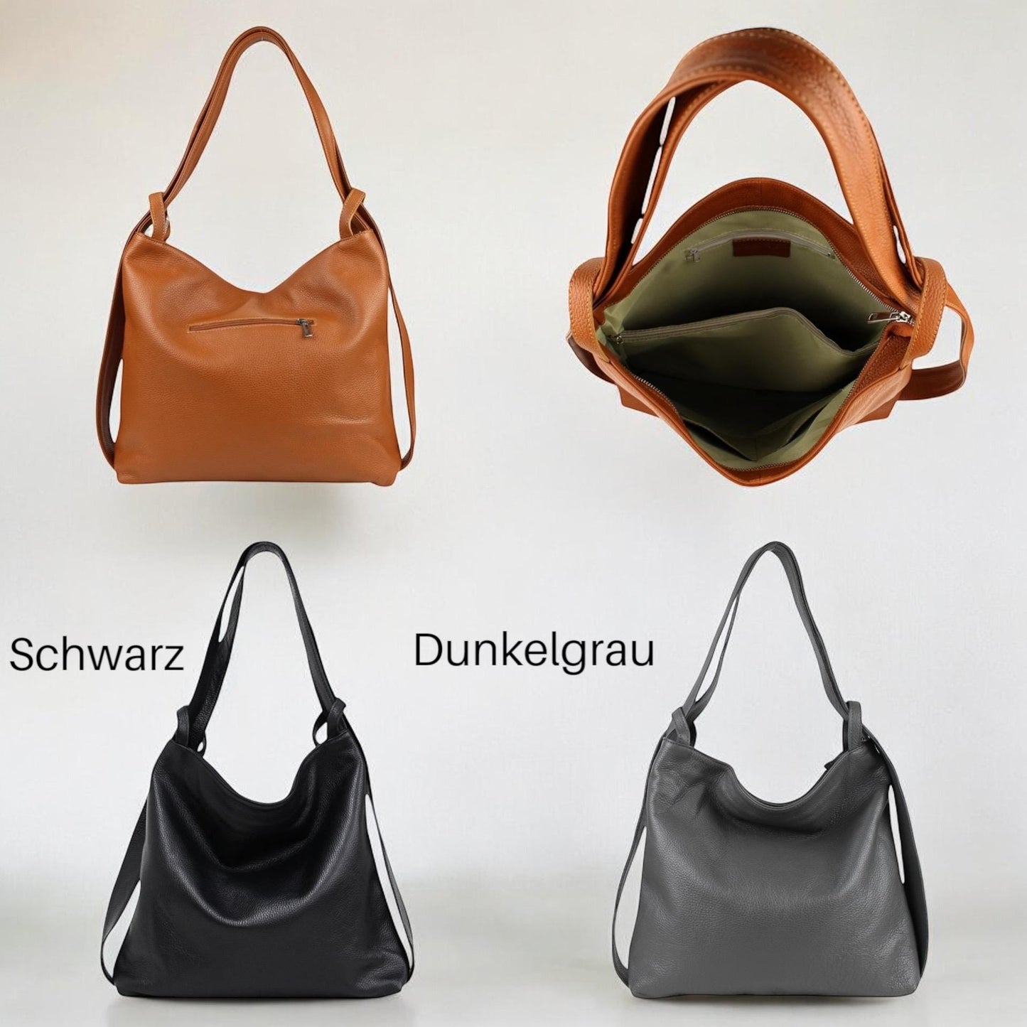 Damen 3-in-1 Ledertasche Echtleder – Rucksack, Schultertasche & Crossbody