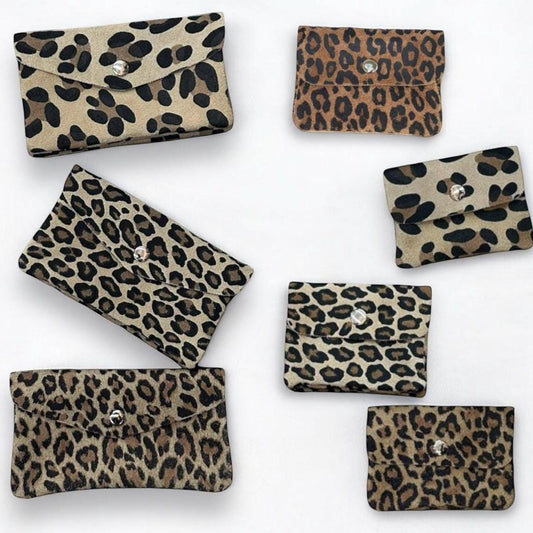 Geldbörse für Frauen, Wildleder Geldbeutel Leo, Brieftasche, Münzbeutel, Portemonnaie mit Münzfach, handgemacht,Leopard Muster, Veloursleder