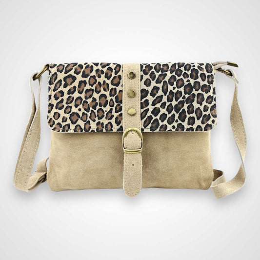 Wildleder Leopard Umhängetasche, Crossbody Bag Damen, Crossbag Veloursleder, Schultertasche Wildleder, kleine Tasche, Ledertasche