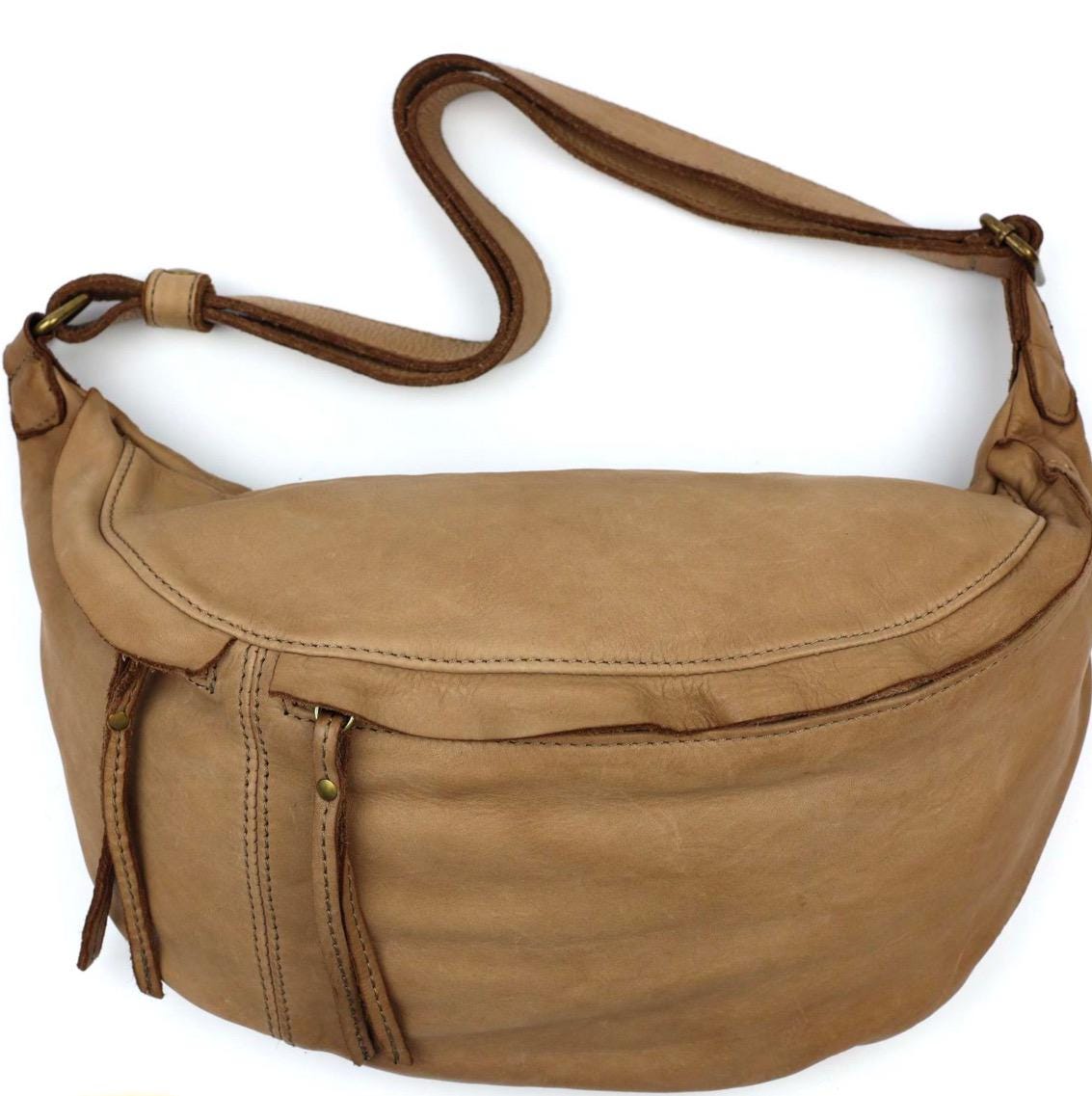 XXL Crossbody Bag, Premium Waschleder, Umhängetasche Damen, Crossbody Bag, Bauchtasche groß, gewaschenes Leder, Luxus Leder, Farbauswahl