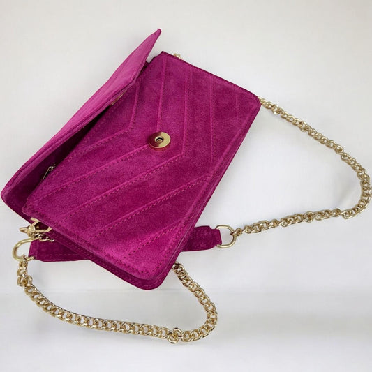 Damen Wildleder Clutch Tasche – Crossbody Umhängetasche Pink