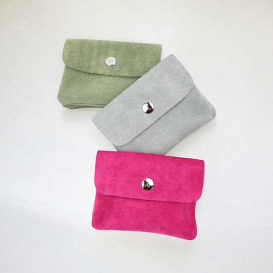 Geldbörse für Frauen, Wildleder Geldbeutel, Brieftasche, Mini Münzbeutel, Portemonnaie mit Münzfach, handgemachte Ledertasche, Orange, Pink