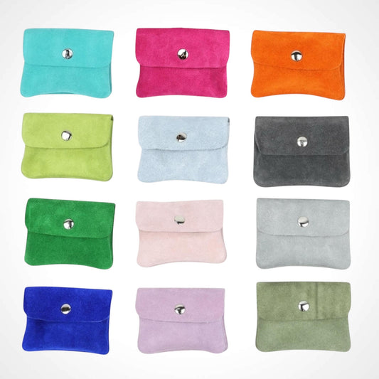 Geldbörse für Frauen, Wildleder Geldbeutel, Brieftasche, Mini Münzbeutel, Portemonnaie mit Münzfach, handgemachte Ledertasche, Orange, Pink