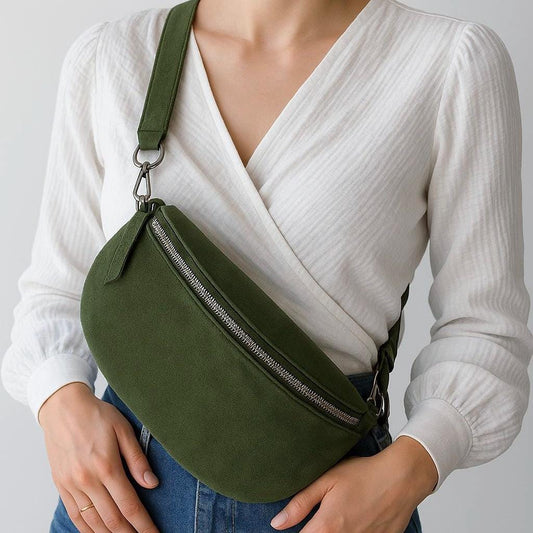 Wildleder Crossbody Bag, Umhängetasche Damen, Crossbag Veloursleder, Bauchtasche aus Wildleder, Gürteltasche, Ledertasche, M - Farbauswahl