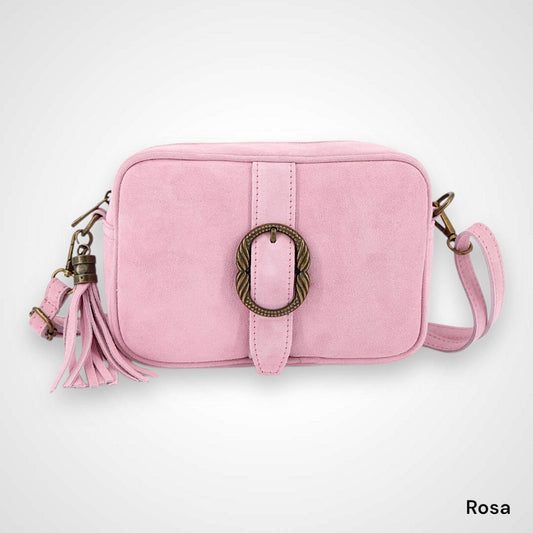 Damen Wildleder Umhängetasche – Crossbody Tasche mit Schnalle