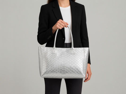 Shopper mit Schlangenmuster, Gold und Silber, Schultertasche Metallic, Shopper, Glänzende Tasche, Hobo Bag, Tote Bag, Business Bag,Hingucker