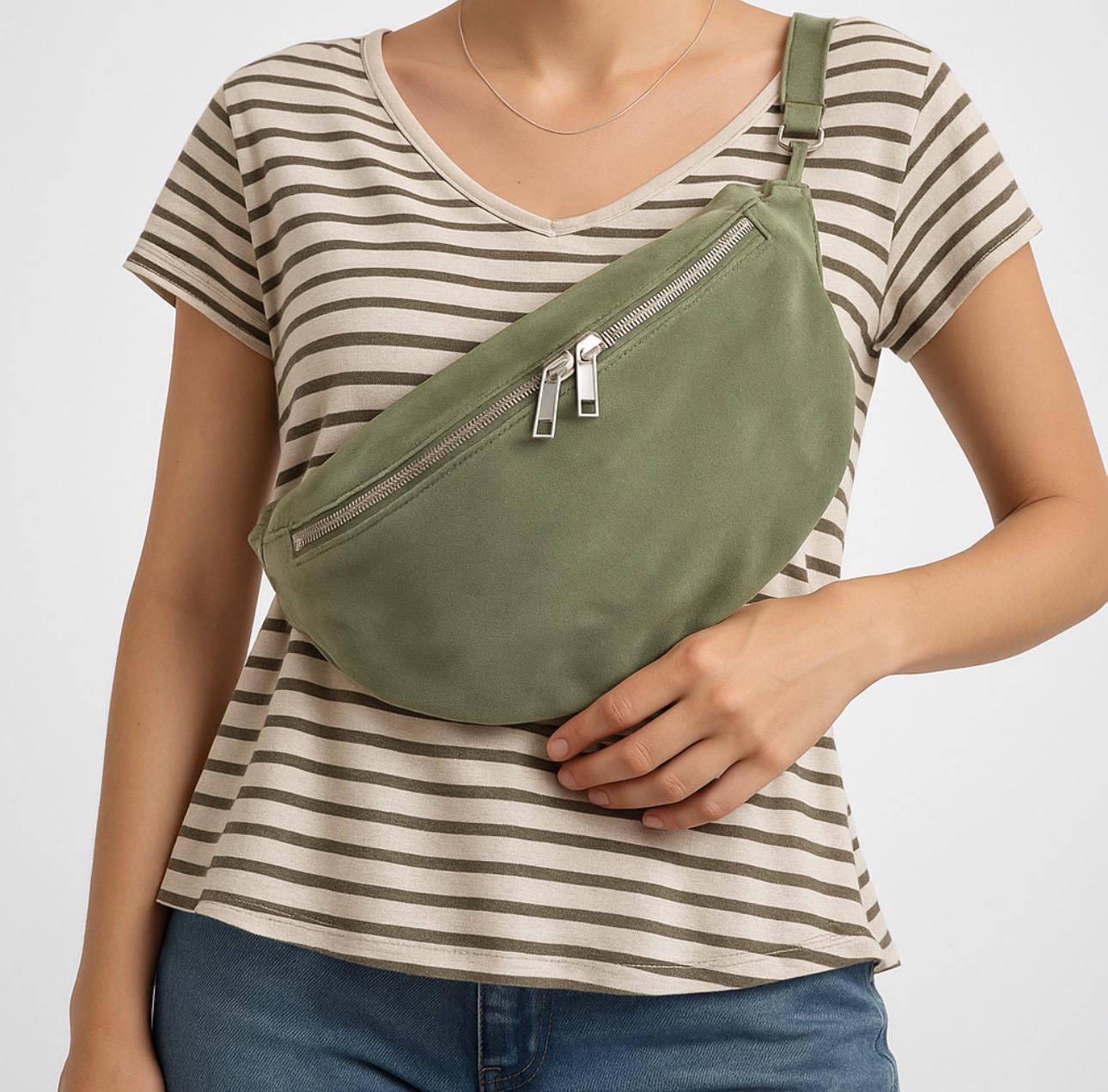 Wildleder Crossbody Bag, Umhängetasche Damen, Crossbag Veloursleder, Bauchtasche Wildleder, Gürteltasche, Tasche aus Wildleder, Mittelgroß