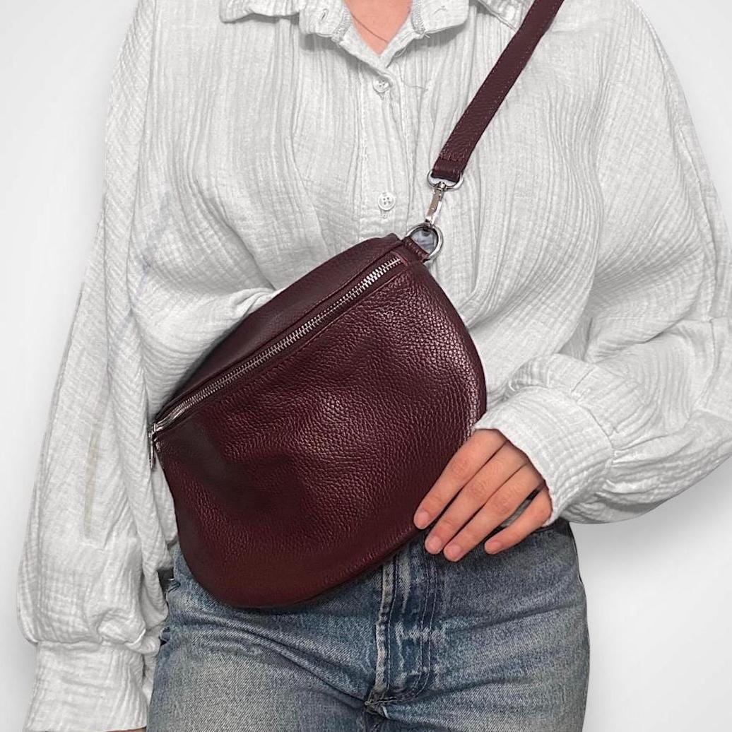 Damen Leder Crossbody Tasche Bauchtasche Umhängetasche Echtleder L
