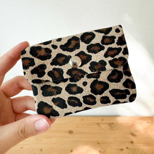 Geldbörse für Frauen, Wildleder Geldbeutel Leo, Brieftasche, Münzbeutel, Portemonnaie mit Münzfach, handgemacht,Leopard Muster, Veloursleder