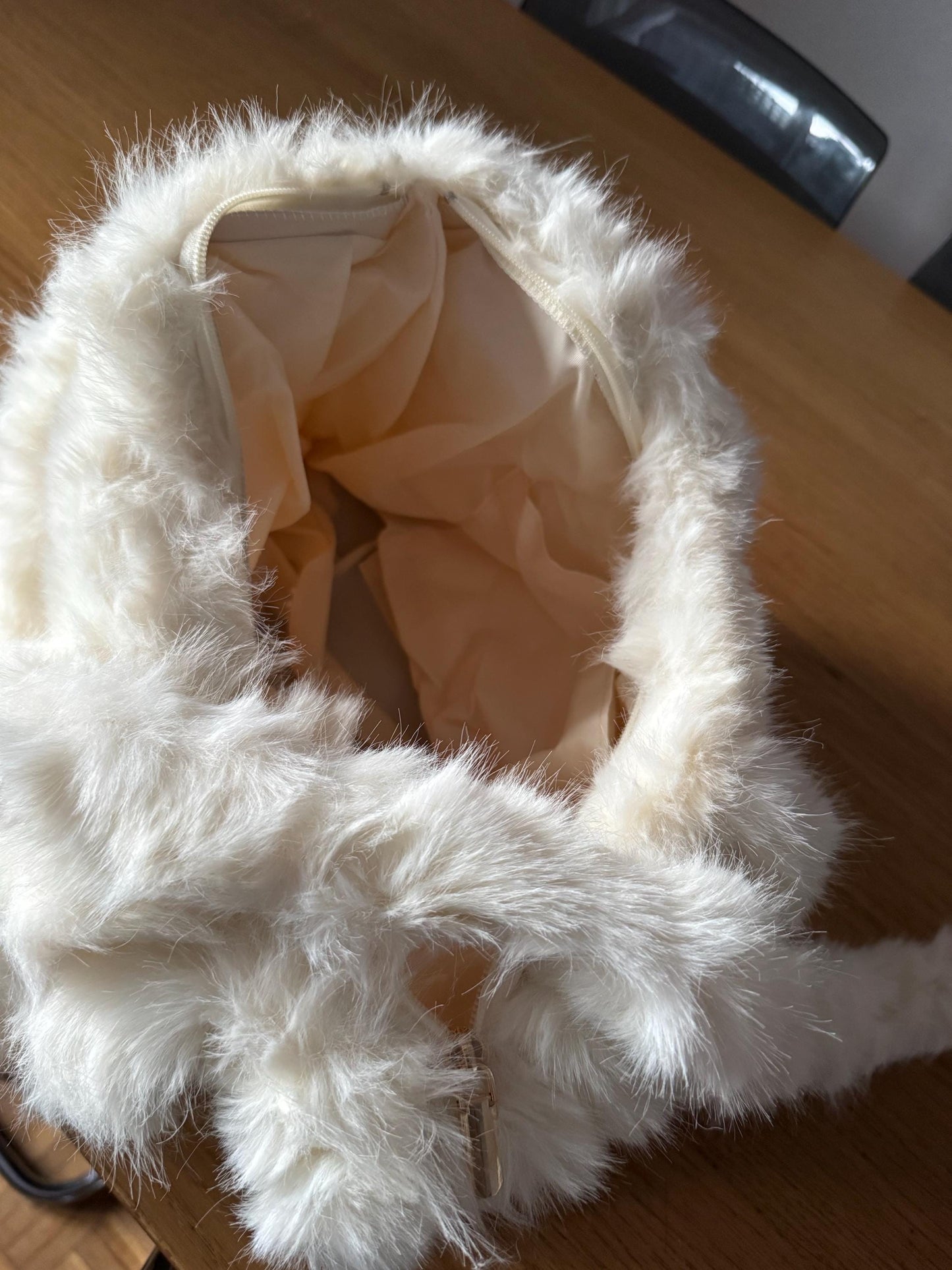 Damen Teddy Tasche Shopper Creme – Plüsch Hobo Bag Beige