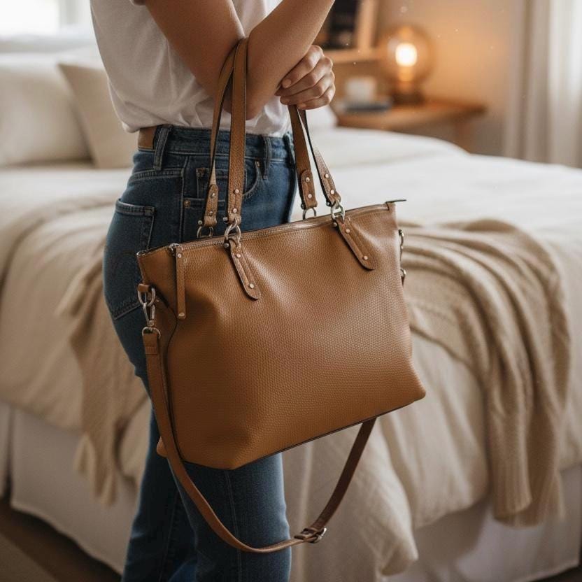 Damen Shopper Tasche XXL – Große Arbeitstasche VEGAN mit vielen Fächern