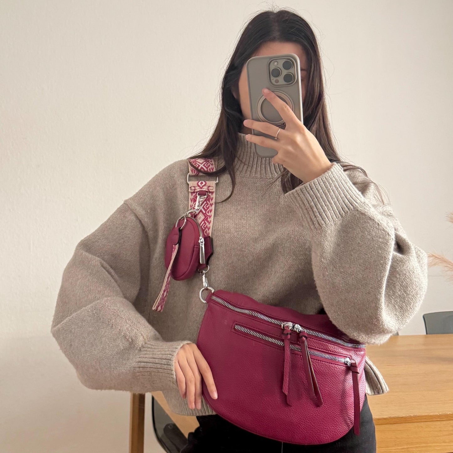 Damen Crossbody Set Pink – Bauchtasche mit Wechselgurt & Geldbörse VEGAN