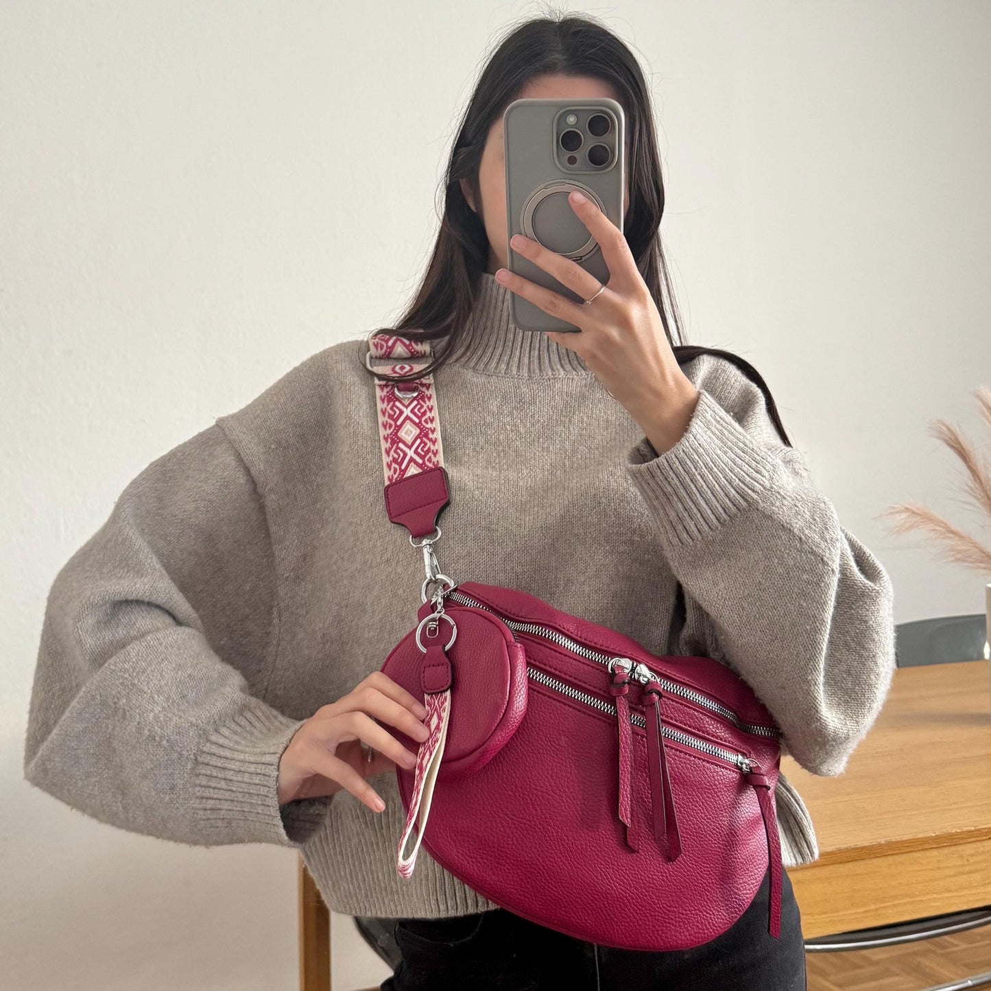 Damen Crossbody Set Pink – Bauchtasche mit Wechselgurt & Geldbörse VEGAN