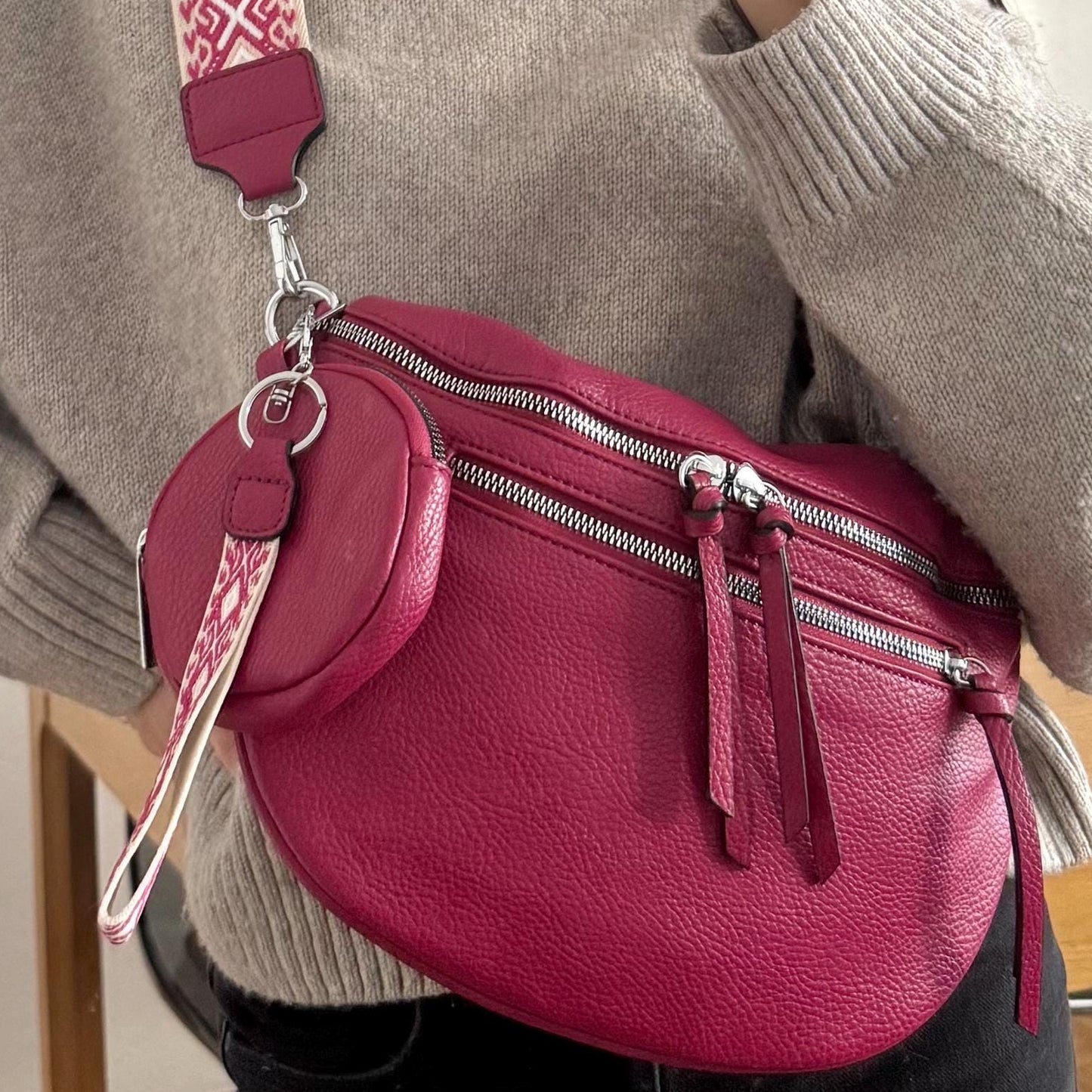 Damen Crossbody Set Pink – Bauchtasche mit Wechselgurt & Geldbörse VEGAN