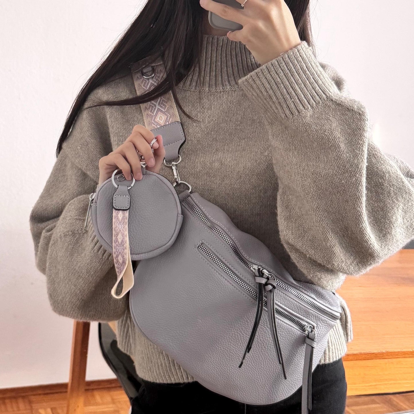 Damen Crossbody Set Flieder – Bauchtasche mit Geldbörse & Wechselgurt VEGAN