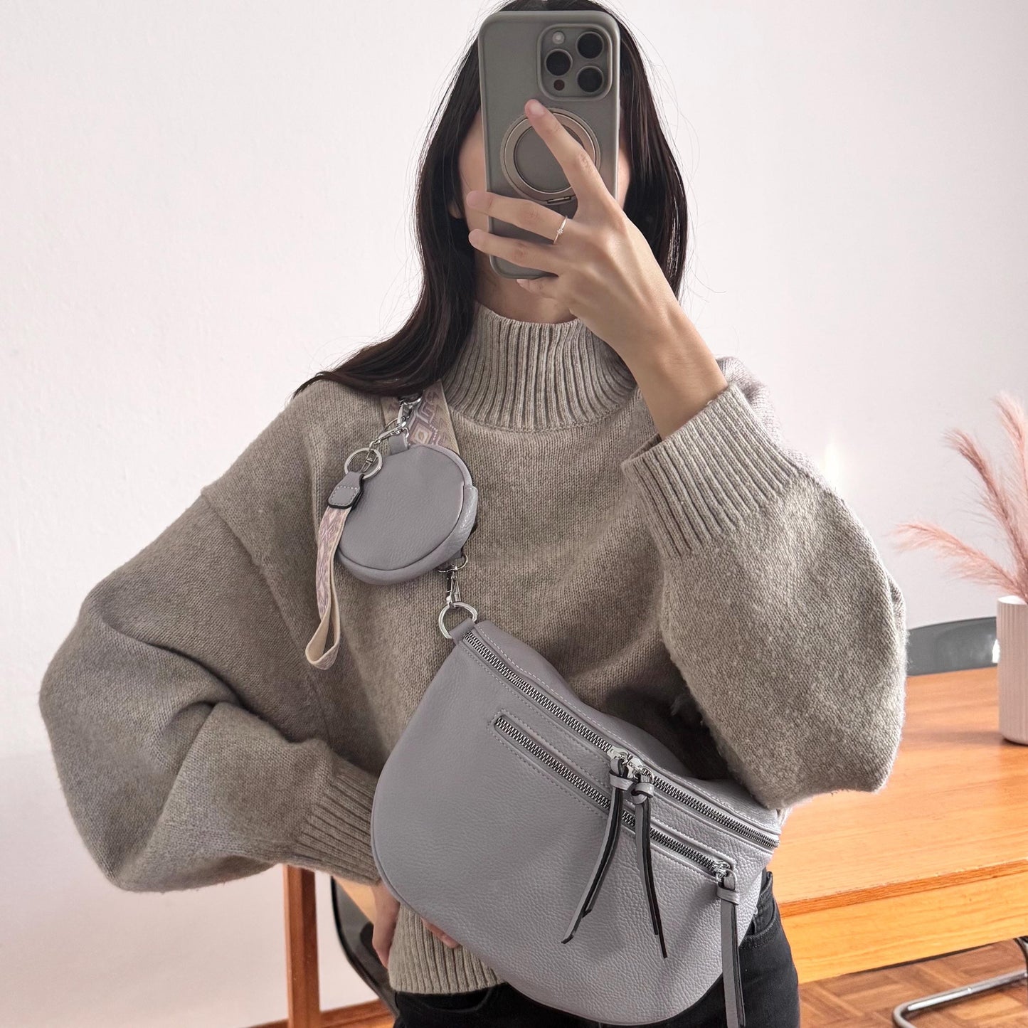 Damen Crossbody Set Flieder – Bauchtasche mit Geldbörse & Wechselgurt VEGAN
