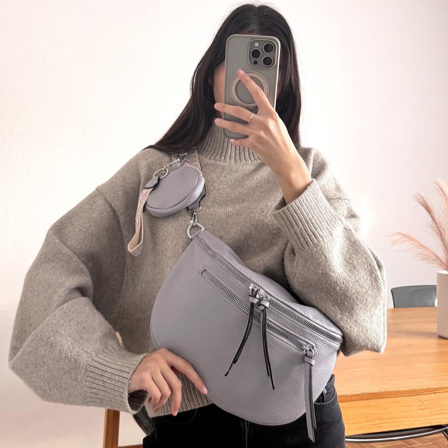 Damen Crossbody Set Flieder – Bauchtasche mit Geldbörse & Wechselgurt VEGAN